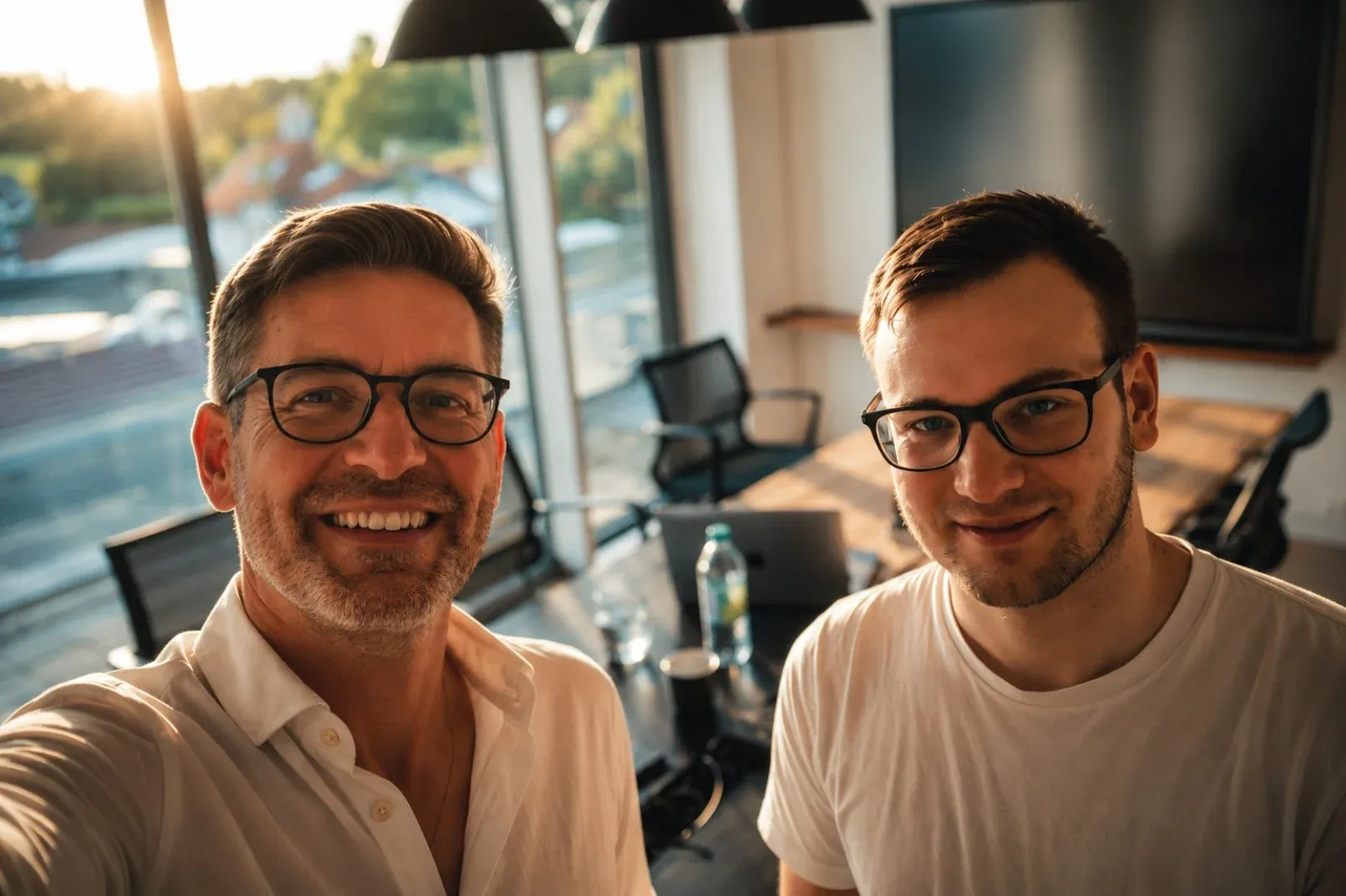 Tim Schulte and Samson Groß, founders of Cyber Fidelity, at their office at golden hour